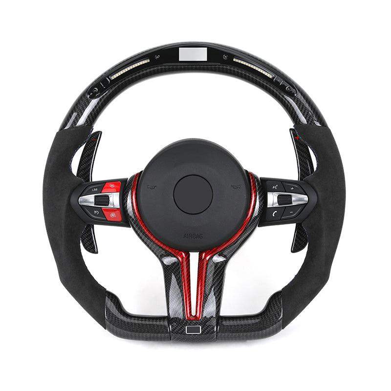 With Red M1 M2 Button Alcantara Carbon LED Steering Wheel for BMW F10 F30 F31 F32 X5M F97 M2 F87 M3 F80 M4 F82 M5 F90 E70 E90 - YunLexus