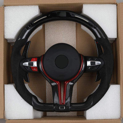With Red M1 M2 Button Alcantara Carbon LED Steering Wheel for BMW F10 F30 F31 F32 X5M F97 M2 F87 M3 F80 M4 F82 M5 F90 E70 E90 - YunLexus