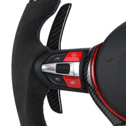 With Red M1 M2 Button Alcantara Carbon LED Steering Wheel for BMW F10 F30 F31 F32 X5M F97 M2 F87 M3 F80 M4 F82 M5 F90 E70 E90 - YunLexus