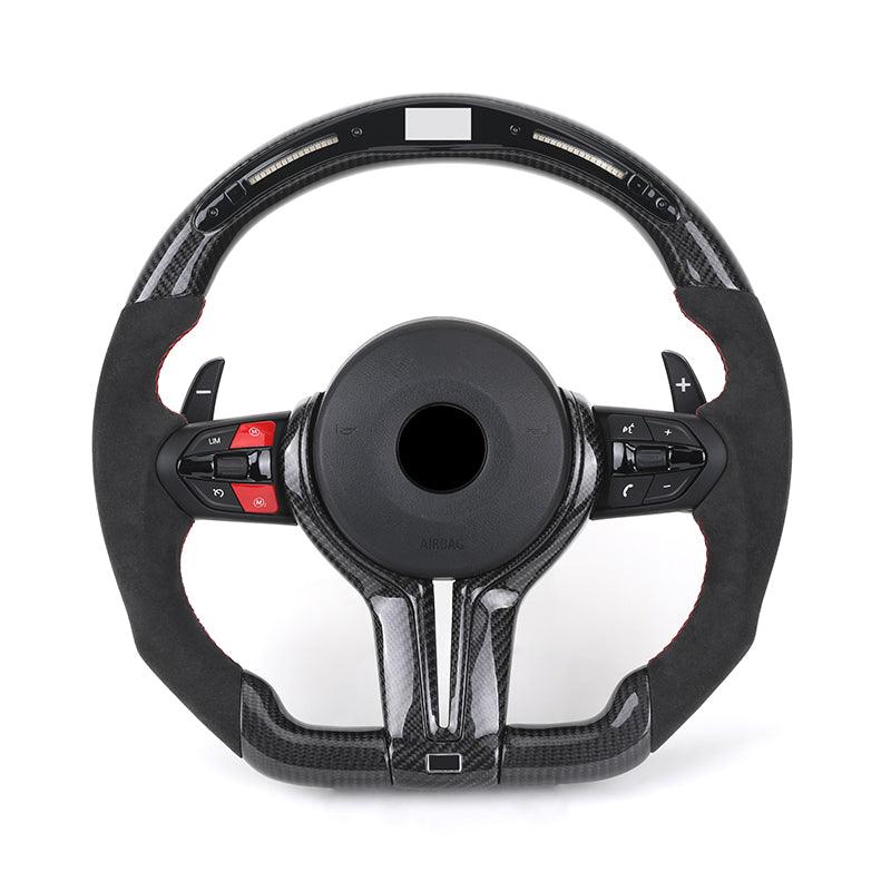 With Red M1 M2 Button Half Alcantara Carbon LED Steering Wheel for BMW 5 Series F10 F30 F01 E90 E60 E46 M3 F32 E39 E82 E87 E92 - YunLexus