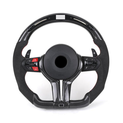 With Red M1 M2 Button Half Alcantara Carbon LED Steering Wheel for BMW 5 Series F10 F30 F01 E90 E60 E46 M3 F32 E39 E82 E87 E92 - YunLexus