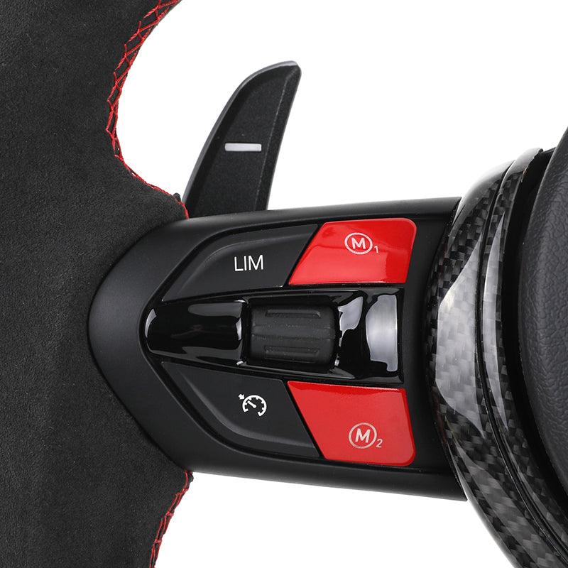 With Red M1 M2 Button Half Alcantara Carbon LED Steering Wheel for BMW 5 Series F10 F30 F01 E90 E60 E46 M3 F32 E39 E82 E87 E92 - YunLexus