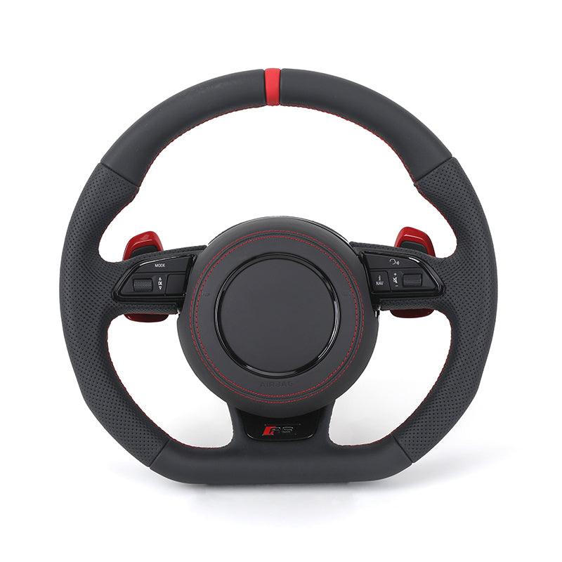 With Red Paddle RS Volant Lenkrad Half Perforated Leather Steering Wheel for Audi A6 A7 A4 B8 B8.5 B9 S3 S4 S5 S6 C7 Q8 RS3 RS6