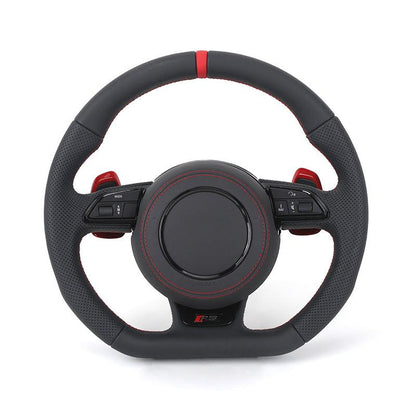 With Red Paddle RS Volant Lenkrad Half Perforated Leather Steering Wheel for Audi A6 A7 A4 B8 B8.5 B9 S3 S4 S5 S6 C7 Q8 RS3 RS6