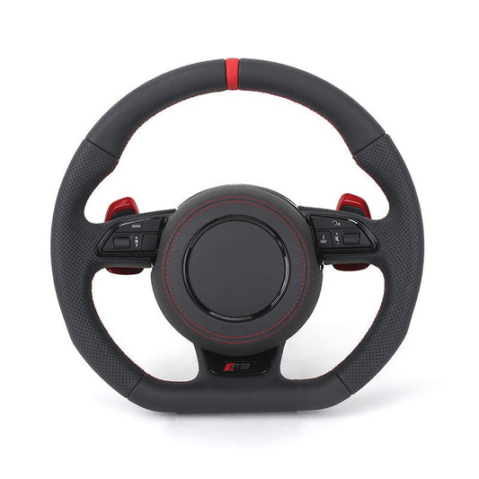 With Red Paddle RS Volant Lenkrad Half Perforated Leather Steering Wheel for Audi A6 A7 A4 B8 B8.5 B9 S3 S4 S5 S6 C7 Q8 RS3 RS6