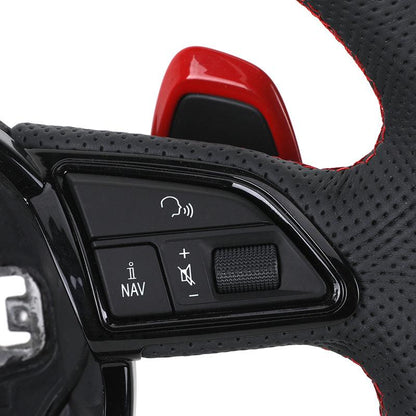 With Red Paddle RS Volant Lenkrad Half Perforated Leather Steering Wheel for Audi A6 A7 A4 B8 B8.5 B9 S3 S4 S5 S6 C7 Q8 RS3 RS6