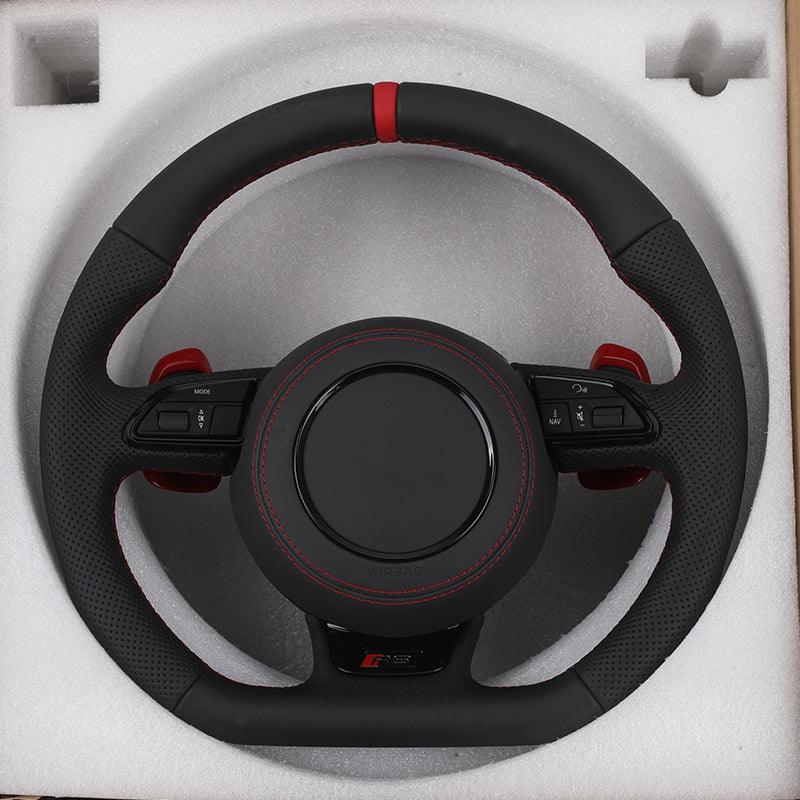 With Red Paddle RS Volant Lenkrad Half Perforated Leather Steering Wheel for Audi A6 A7 A4 B8 B8.5 B9 S3 S4 S5 S6 C7 Q8 RS3 RS6
