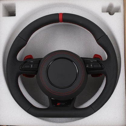 With Red Paddle RS Volant Lenkrad Half Perforated Leather Steering Wheel for Audi A6 A7 A4 B8 B8.5 B9 S3 S4 S5 S6 C7 Q8 RS3 RS6
