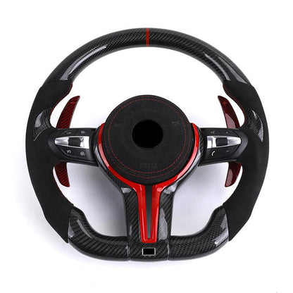 With Red Paddle Shifters Alcantara Leather Carbon Fiber M Sport Steering Wheel for BMW F10 F30 F01 F02 E90 E70 X4 F26 X6 E71 E65 - YunLexus