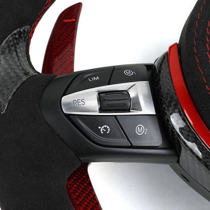 With Red Paddle Shifters Alcantara Leather Carbon Fiber M Sport Steering Wheel for BMW F10 F30 F01 F02 E90 E70 X4 F26 X6 E71 E65 - YunLexus