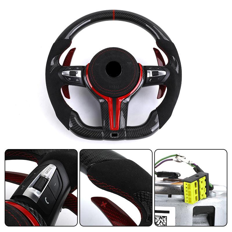 With Red Paddle Shifters Alcantara Leather Carbon Fiber M Sport Steering Wheel for BMW F10 F30 F01 F02 E90 E70 X4 F26 X6 E71 E65 - YunLexus