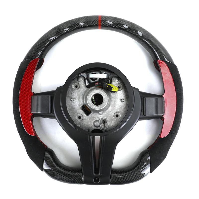 With Red Paddle Shifters Alcantara Leather Carbon Fiber M Sport Steering Wheel for BMW F10 F30 F01 F02 E90 E70 X4 F26 X6 E71 E65 - YunLexus