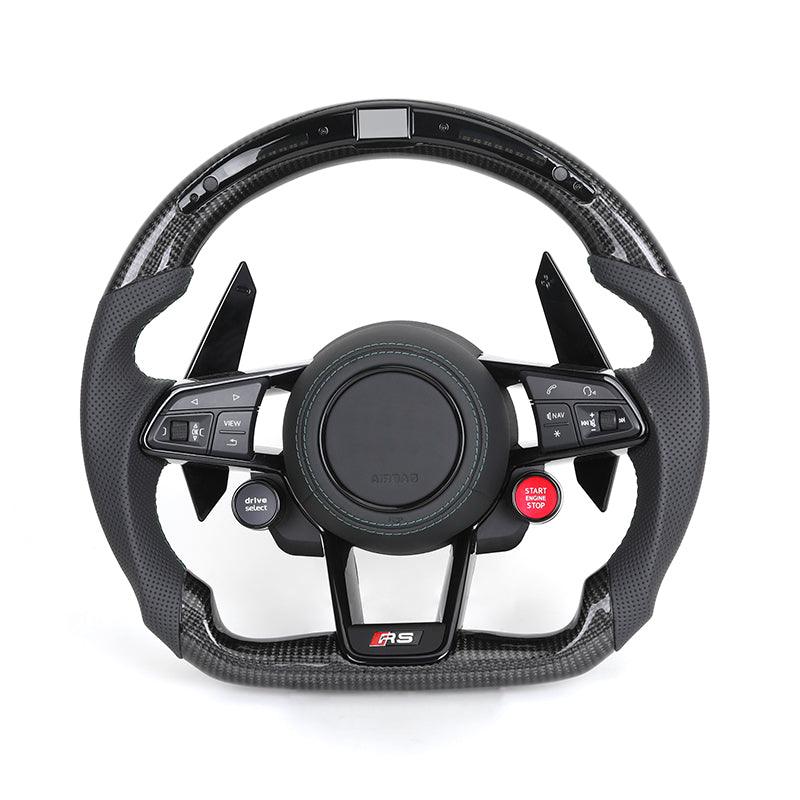 With Start Button Half Leather Carbon Fiber LED Steering Wheel for Audi R8 A4 A5 A6 A7 RS3 RS6 RS7 C7 C8 B9 B9.5 S3 SQ5 Q3 Q7 Q8