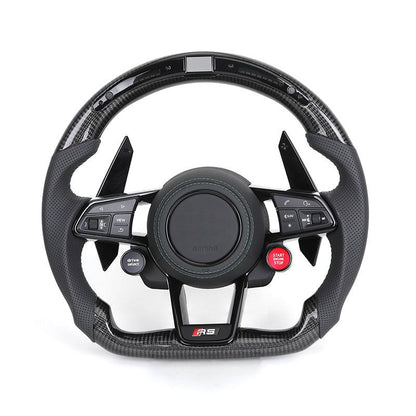 With Start Button Half Leather Carbon Fiber LED Steering Wheel for Audi R8 A4 A5 A6 A7 RS3 RS6 RS7 C7 C8 B9 B9.5 S3 SQ5 Q3 Q7 Q8