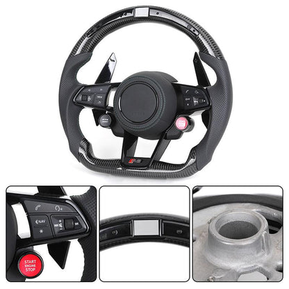 With Start Button Half Leather Carbon Fiber LED Steering Wheel for Audi R8 A4 A5 A6 A7 RS3 RS6 RS7 C7 C8 B9 B9.5 S3 SQ5 Q3 Q7 Q8