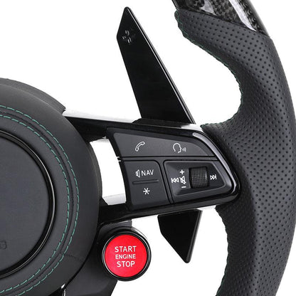 With Start Button Half Leather Carbon Fiber LED Steering Wheel for Audi R8 A4 A5 A6 A7 RS3 RS6 RS7 C7 C8 B9 B9.5 S3 SQ5 Q3 Q7 Q8