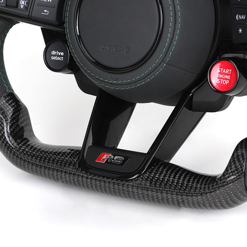 With Start Button Half Leather Carbon Fiber LED Steering Wheel for Audi R8 A4 A5 A6 A7 RS3 RS6 RS7 C7 C8 B9 B9.5 S3 SQ5 Q3 Q7 Q8