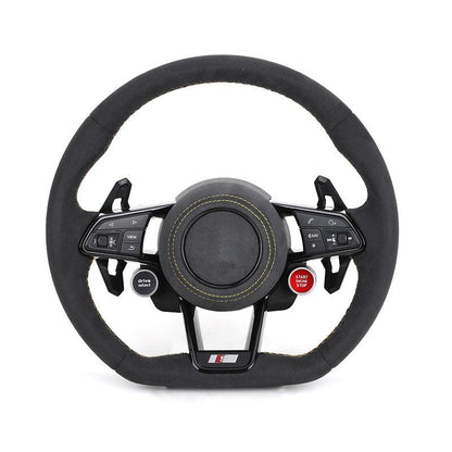 With Start Button S-Line Full Alcantara Leather Steering Wheel for Audi R8 TTRS C6 C7 S7 S4 A4 B8 RS3 SQ5 S5 B9 A6 C8 A3 2018