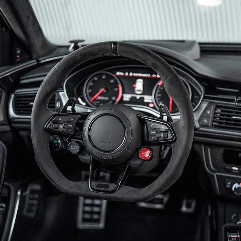 With Start Button S-Line Full Alcantara Leather Steering Wheel for Audi R8 TTRS C6 C7 S7 S4 A4 B8 RS3 SQ5 S5 B9 A6 C8 A3 2018
