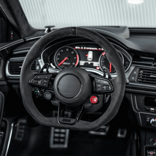 With Start Button S-Line Full Alcantara Leather Steering Wheel for Audi R8 TTRS C6 C7 S7 S4 A4 B8 RS3 SQ5 S5 B9 A6 C8 A3 2018