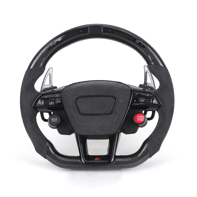 With Start Button S-Line Half Alcantara Carbon Fiber Paddle LED Steering Wheel for Audi TT R8 A4 A5 B8 B9 S4 RS6 A6 C7 RS Q5 Q6