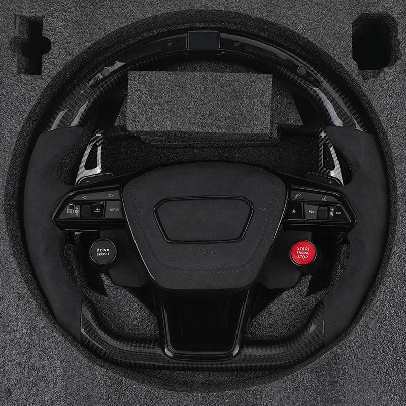 With Start Button S-Line Half Alcantara Carbon Fiber Paddle LED Steering Wheel for Audi TT R8 A4 A5 B8 B9 S4 RS6 A6 C7 RS Q5 Q6