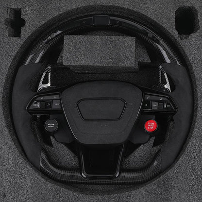 With Start Button S-Line Half Alcantara Carbon Fiber Paddle LED Steering Wheel for Audi TT R8 A4 A5 B8 B9 S4 RS6 A6 C7 RS Q5 Q6