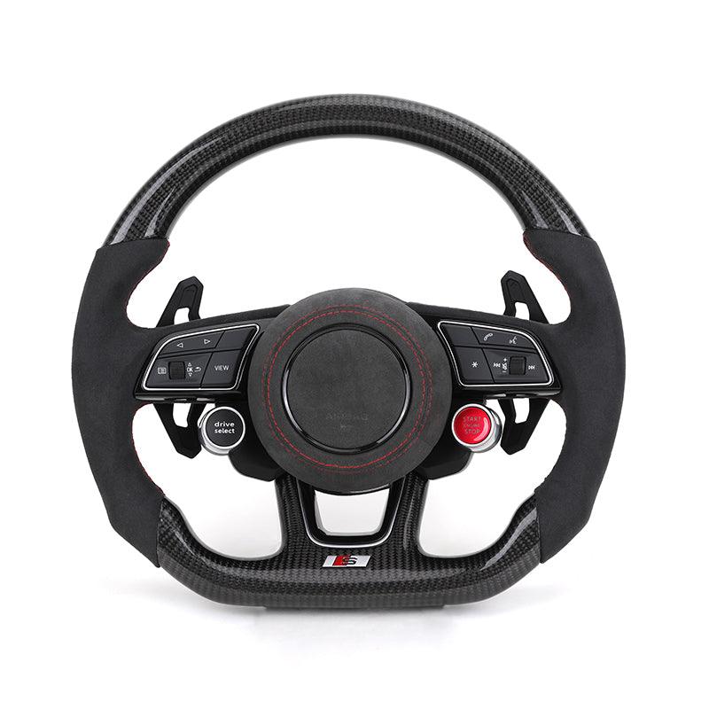 With Start Button S-Line Half Alcantara Carbon Steering Wheel for Audi Q8 SQ8 A3 A4 B9 A5 B8 A6 C7 A7 S3 S4 RS3 RS5 RS7 RS6 C8