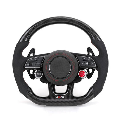 With Start Button S-Line Half Alcantara Carbon Steering Wheel for Audi Q8 SQ8 A3 A4 B9 A5 B8 A6 C7 A7 S3 S4 RS3 RS5 RS7 RS6 C8