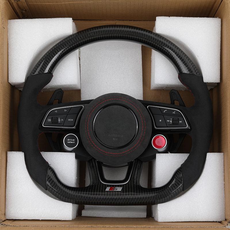 With Start Button S-Line Half Alcantara Carbon Steering Wheel for Audi Q8 SQ8 A3 A4 B9 A5 B8 A6 C7 A7 S3 S4 RS3 RS5 RS7 RS6 C8