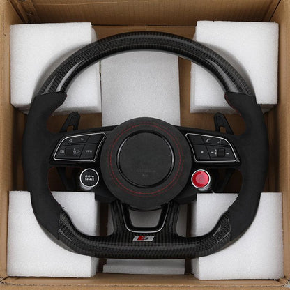 With Start Button S-Line Half Alcantara Carbon Steering Wheel for Audi Q8 SQ8 A3 A4 B9 A5 B8 A6 C7 A7 S3 S4 RS3 RS5 RS7 RS6 C8