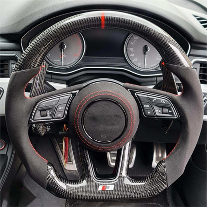 With Start Button S-Line Half Alcantara Carbon Steering Wheel for Audi Q8 SQ8 A3 A4 B9 A5 B8 A6 C7 A7 S3 S4 RS3 RS5 RS7 RS6 C8