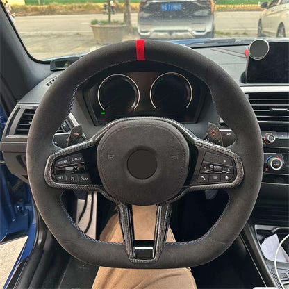 Without Button LCI Full Alcantara Steering Wheel for BMW G Series G01 G20 G05 G26 G30 M3 G80 M4 G82 M8 F92 F96 F97 M235i M340i - YunLexus