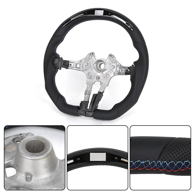 Without Center Trim Flat Bottom Half Leather LED Steering Wheel Core for BMW F10 F30 F32 F36 F80 M4 F82 M5 F90 E88 E90 E92 E93 - YunLexus