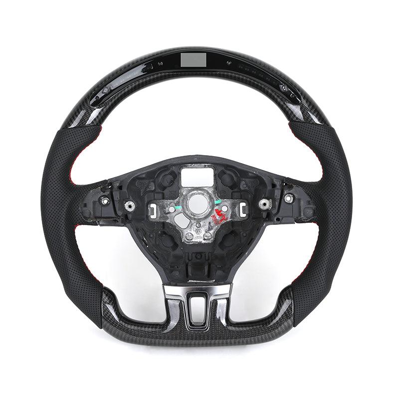 Without Center Trim Half Leather Carbon LED Steering Wheel Core for Volkswagen VW Golf R 6 7 MK6 MK7 MK7.5 GTI Jetta Passat CC - YunLexus Custom Custom Steering Wheels for Volkswagen