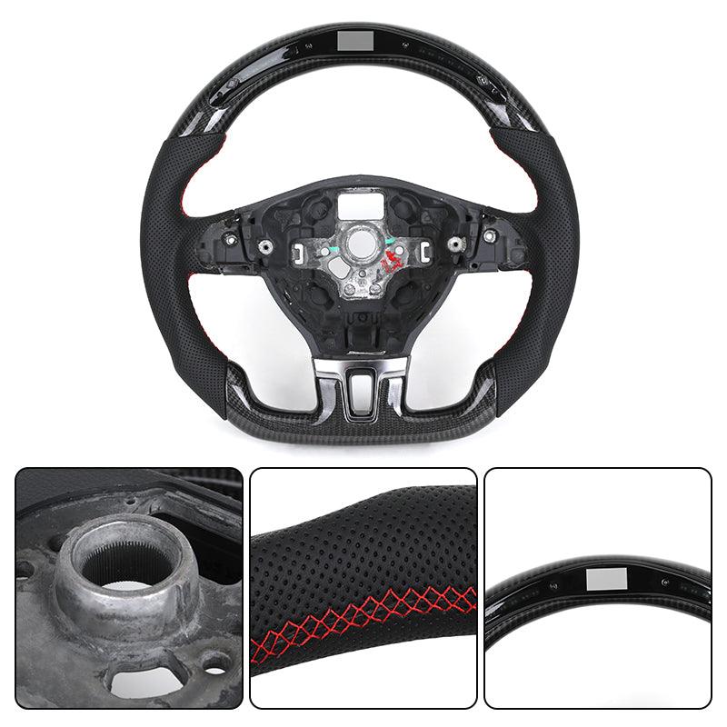 Without Center Trim Half Leather Carbon LED Steering Wheel Core for Volkswagen VW Golf R 6 7 MK6 MK7 MK7.5 GTI Jetta Passat CC - YunLexus Custom Custom Steering Wheels for Volkswagen