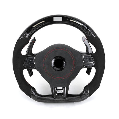 Without Center Trim Half Leather Carbon LED Steering Wheel Core for Volkswagen VW Golf R 6 7 MK6 MK7 MK7.5 GTI Jetta Passat CC - YunLexus Custom Custom Steering Wheels for Volkswagen