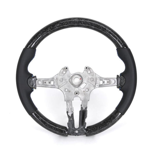 Without Center Trim Half Leather Forged Carbon Steering Wheel Core for BMW F Series F10 F20 F30 M3 F80 M4 F82 F85 M2 F87 M5 F90 - YunLexus