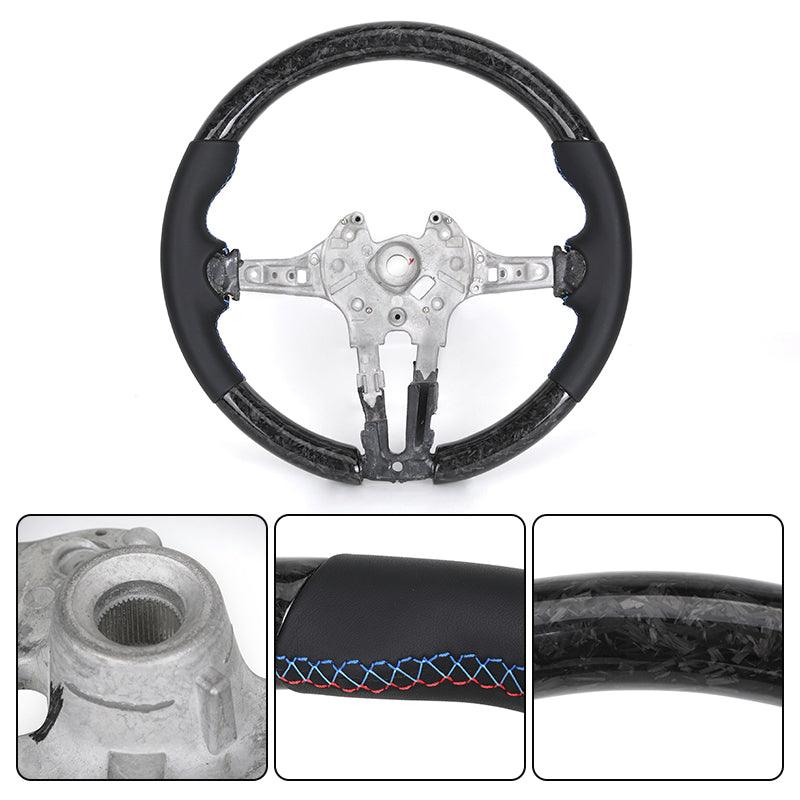 Without Center Trim Half Leather Forged Carbon Steering Wheel Core for BMW F Series F10 F20 F30 M3 F80 M4 F82 F85 M2 F87 M5 F90 - YunLexus