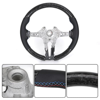 Without Center Trim Half Leather Forged Carbon Steering Wheel Core for BMW F Series F10 F20 F30 M3 F80 M4 F82 F85 M2 F87 M5 F90 - YunLexus