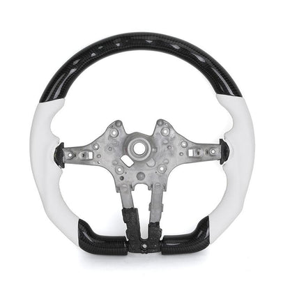 Without Center Trim White Leather Carbon Steering Wheel Frame for BMW F01 F02 F07 F10 F15 F16 F30 F80 F82 F85 F87 F90 E90 E92 M3 - YunLexus