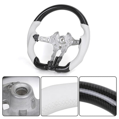 Without Center Trim White Leather Carbon Steering Wheel Frame for BMW F01 F02 F07 F10 F15 F16 F30 F80 F82 F85 F87 F90 E90 E92 M3 - YunLexus
