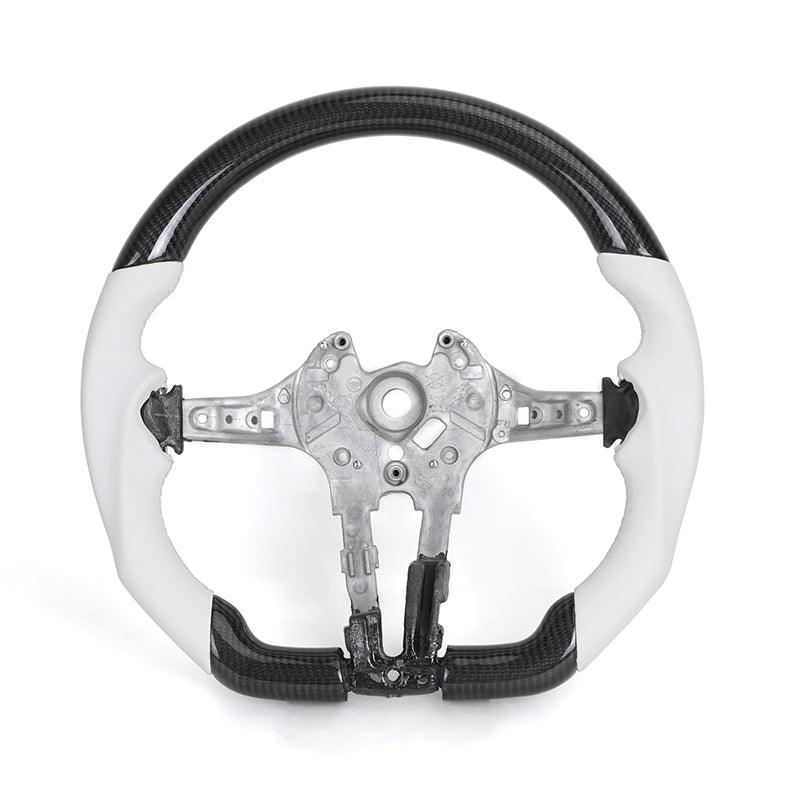 Without Center Trim White Leather Carbon Steering Wheel Frame for BMW F01 F02 F07 F10 F15 F16 F30 F80 F82 F85 F87 F90 E90 E92 M3 - YunLexus