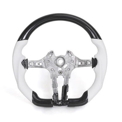 Without Center Trim White Leather Carbon Steering Wheel Frame for BMW F01 F02 F07 F10 F15 F16 F30 F80 F82 F85 F87 F90 E90 E92 M3 - YunLexus