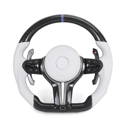 Without Center Trim White Leather Carbon Steering Wheel Frame for BMW F01 F02 F07 F10 F15 F16 F30 F80 F82 F85 F87 F90 E90 E92 M3 - YunLexus