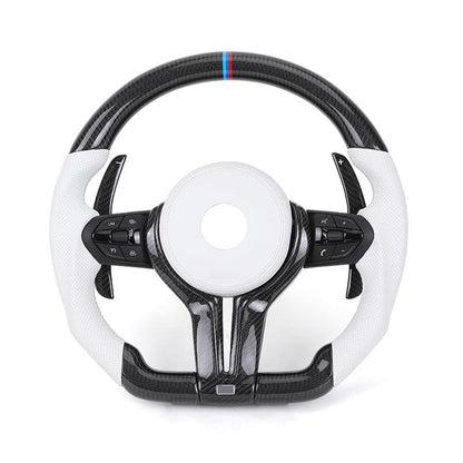 Without Center Trim White Leather Carbon Steering Wheel Frame for BMW F01 F10 F20 X3 F25 F30 F34 F36 M3 F80 F82 F85 F87 M5 F90 - YunLexus