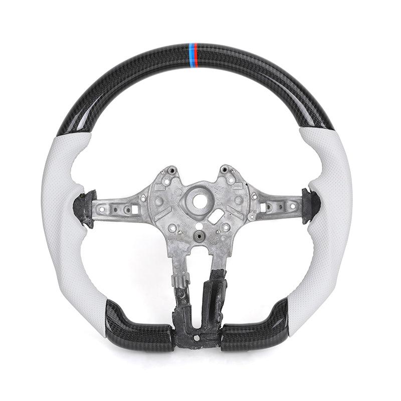Without Center Trim White Leather Carbon Steering Wheel Frame for BMW F01 F10 F20 X3 F25 F30 F34 F36 M3 F80 F82 F85 F87 M5 F90 - YunLexus
