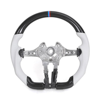 Without Center Trim White Leather Carbon Steering Wheel Frame for BMW F01 F10 F20 X3 F25 F30 F34 F36 M3 F80 F82 F85 F87 M5 F90 - YunLexus