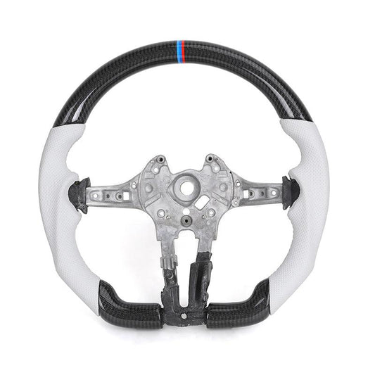 Without Center Trim White Leather Carbon Steering Wheel Frame for BMW F01 F10 F20 X3 F25 F30 F34 F36 M3 F80 F82 F85 F87 M5 F90 - YunLexus