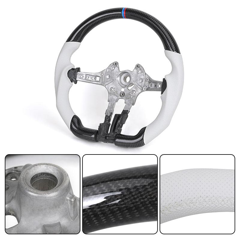 Without Center Trim White Leather Carbon Steering Wheel Frame for BMW F01 F10 F20 X3 F25 F30 F34 F36 M3 F80 F82 F85 F87 M5 F90 - YunLexus